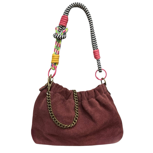 Suede Leather Shoulder Bag Pleated - Bordeaux