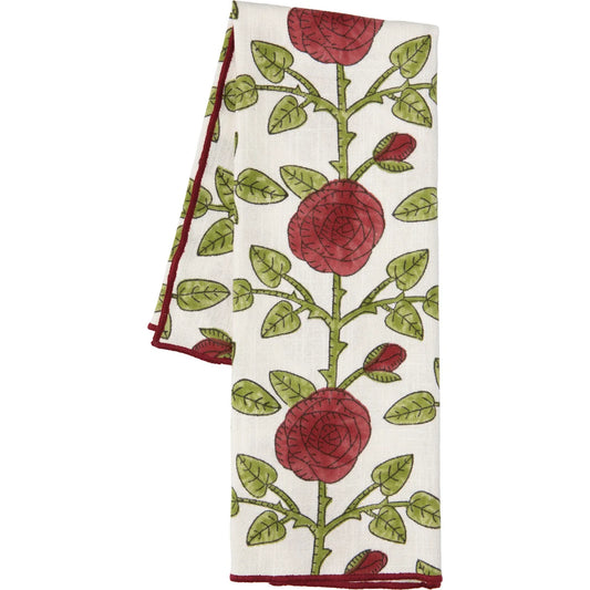 Rose Briar dishtowel shown folded, displaying the hemmed edge detail - PABOOM