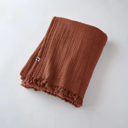 Cotton Fringed Throw Terracotta