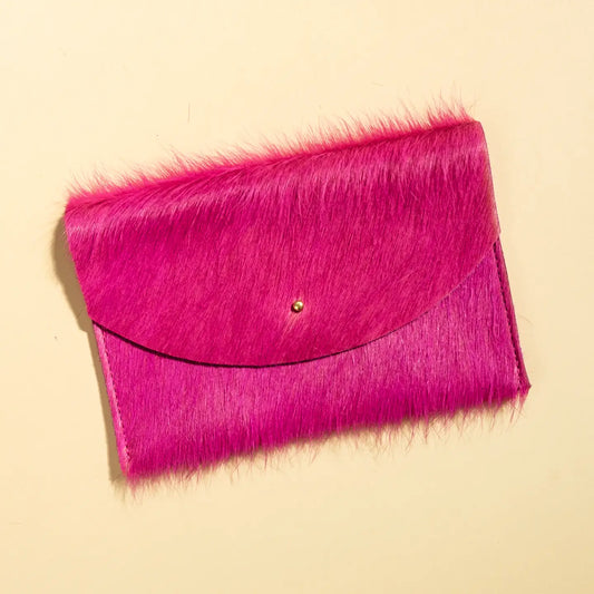 Fuchsia Hair on Hide Envelope Pouch