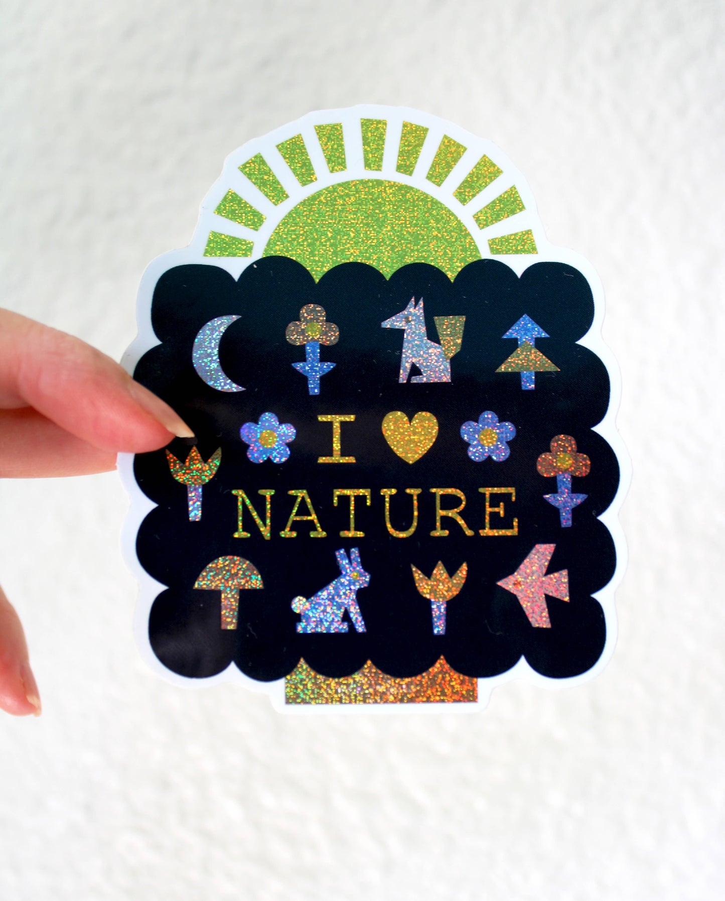 I Love Nature glitter vinyl sticker, close-up detail 2 — PABOOM