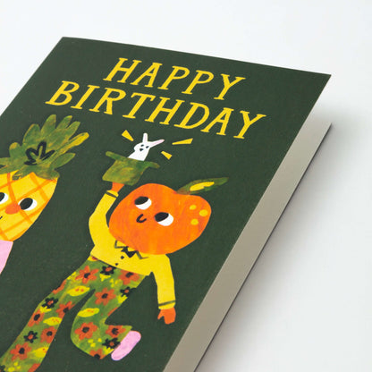 Happy Birthday Pineapple and Orange Card shown at an angle
