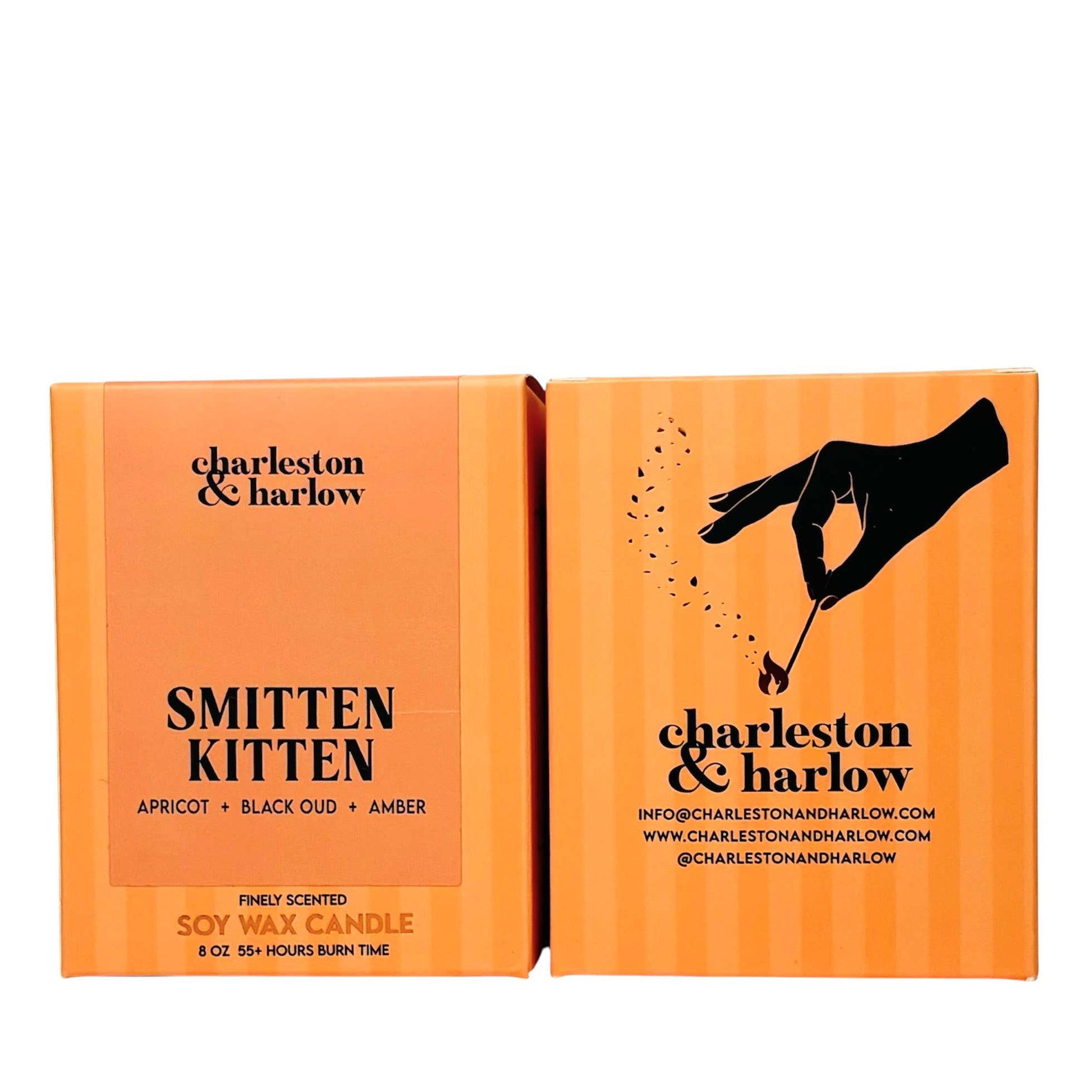 Charleston & Harlow Smitten Kitten candle and box lineup lifestyle shot