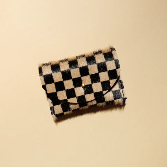 Tan Checkered Hair on Hide Cardholder