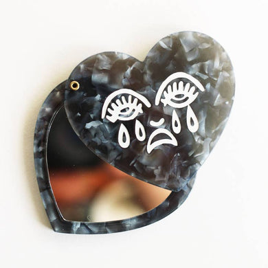 Crying Heart  Black Marble Compact Mirror