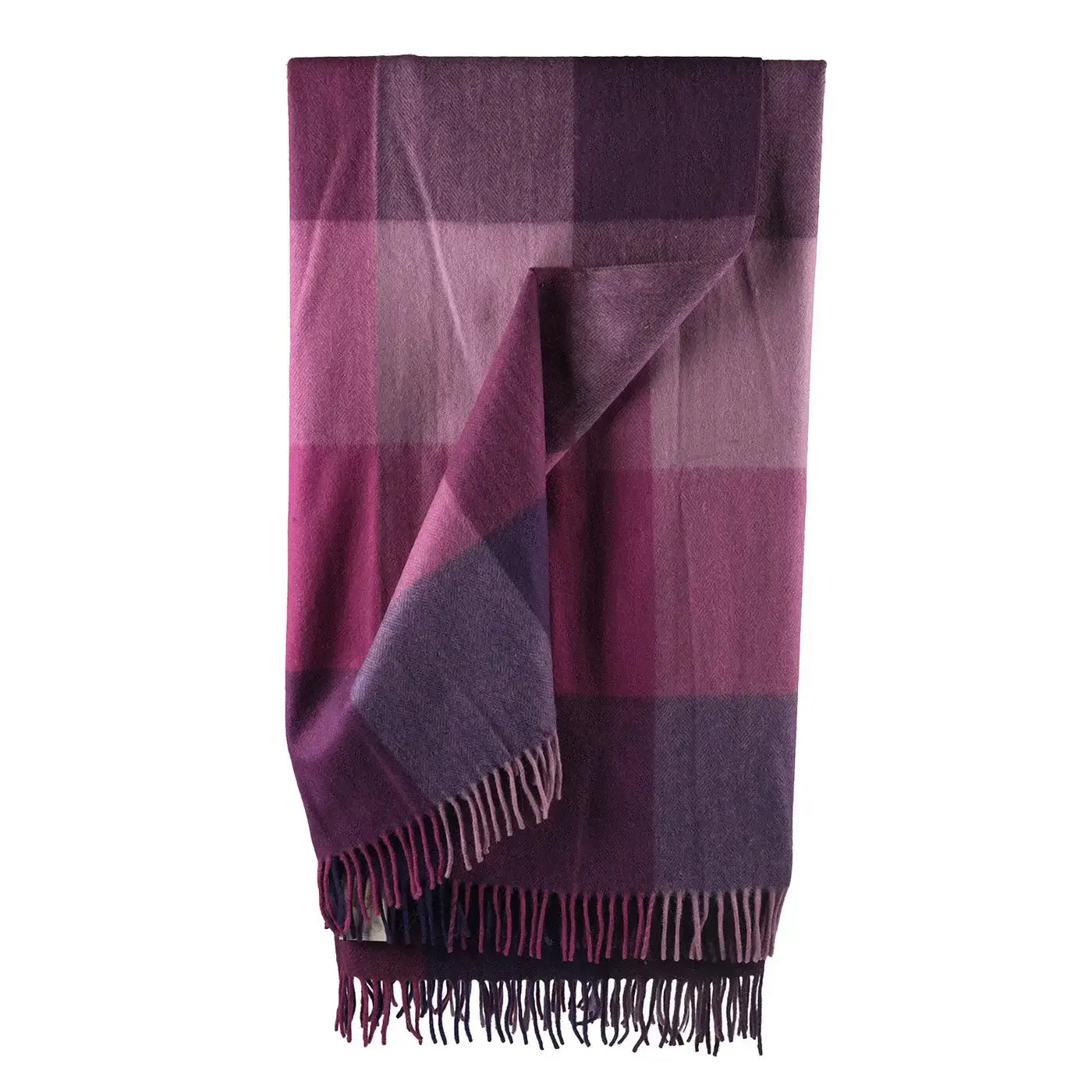 Close-up of Purple Mix Check herringbone weave texture on wool throw blanket - PABOOM