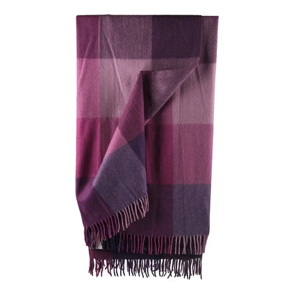 Close-up of Purple Mix Check herringbone weave texture on wool throw blanket - PABOOM