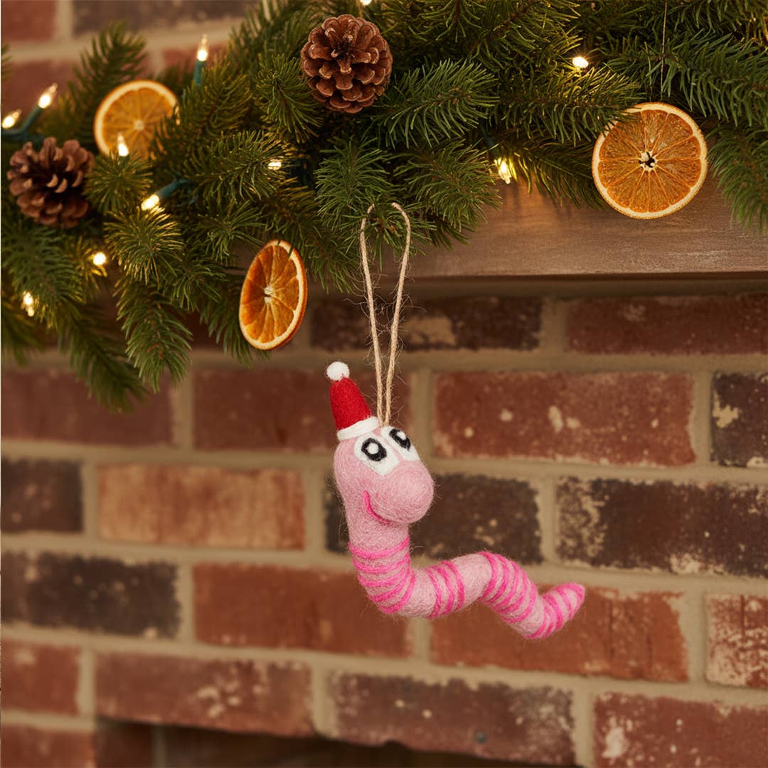 Handmade Felt Christmas Wrigley the Worm Hanging Decoration