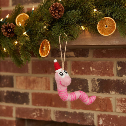 Handmade Felt Christmas Wrigley the Worm Hanging Decoration