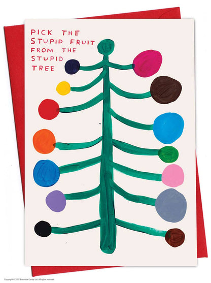 David Shrigley x Brainbox Candy Stupid Tree Christmas card with red envelope - PABOOM