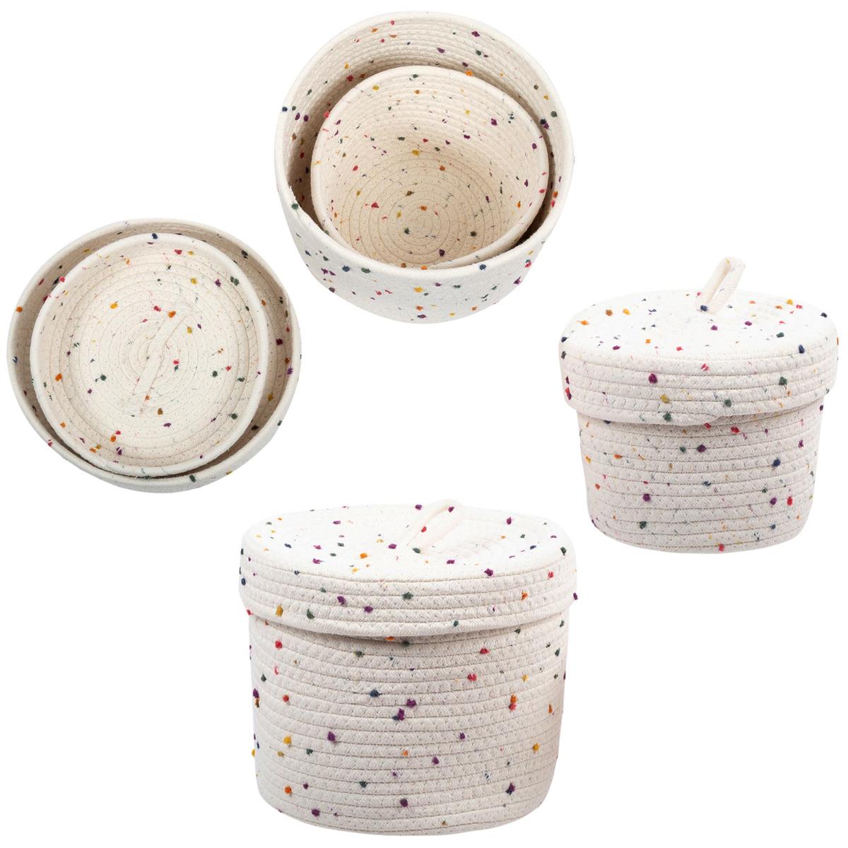 White Speckled Cotton Lidded Baskets