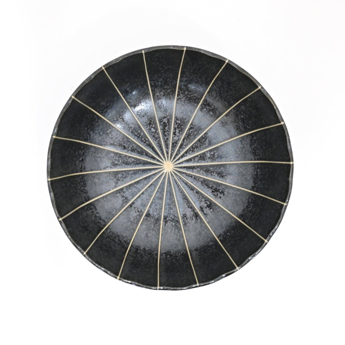 Black Japanese shallow bowl styled with food - PABOOM