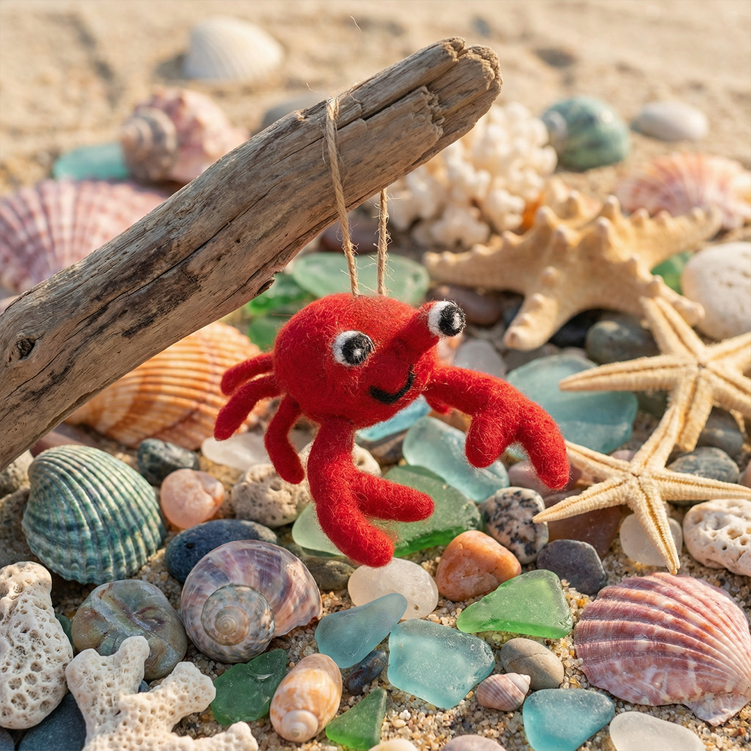 Handmade Felt Hanging Sebastian Crab Biodegradable Felt