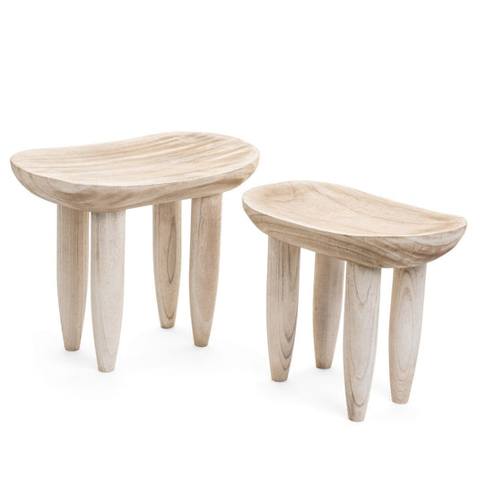 Whitewash Paulownia Wood Stool