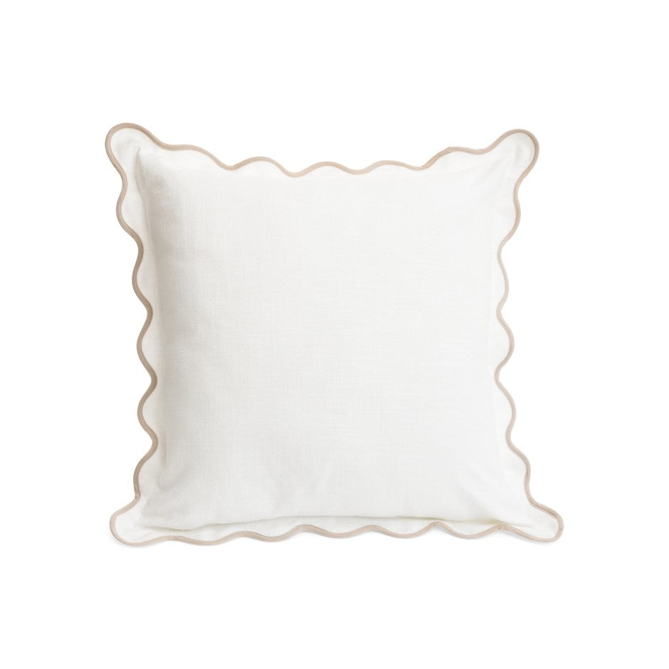Scalloped Flange Cotton Cushion White/Beige