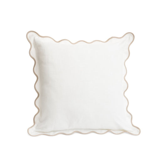 Scalloped Flange Cotton Cushion White/Beige
