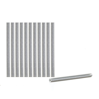 Set of twelve grey snap-on bike spoke reflectors arranged in a row, with one shown separately in profile.