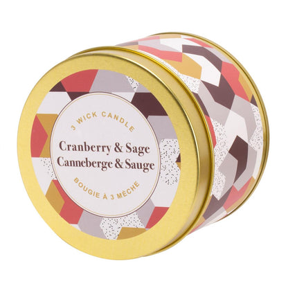 Candle Tin 3-Wick Cranberry & Sagem