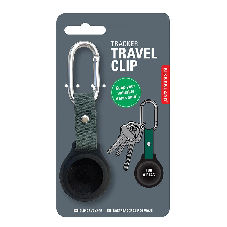 Tracker travel clip packaging on white background.