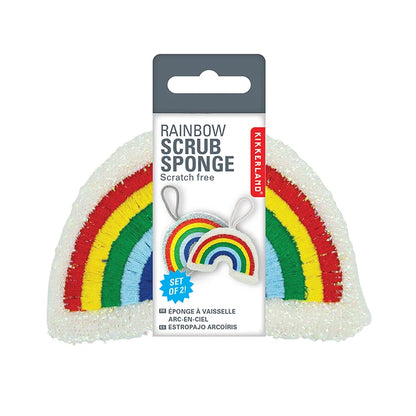 Close-up texture of nylon rainbow scrub sponge.