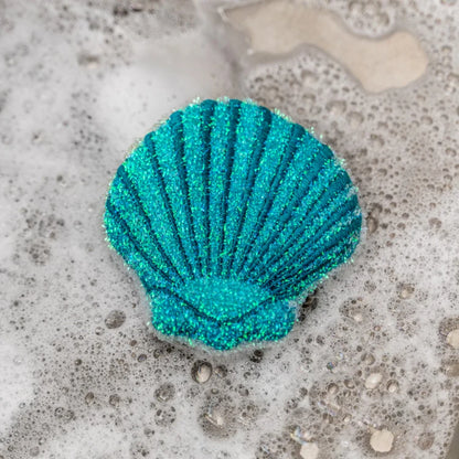 Pink and teal glitter seashell scrub sponge set for kitchen dishwashing.