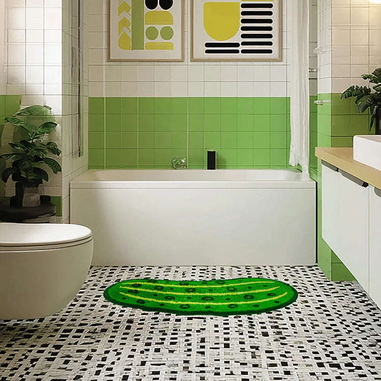 Pickle bath mat packaging with bellyband label.