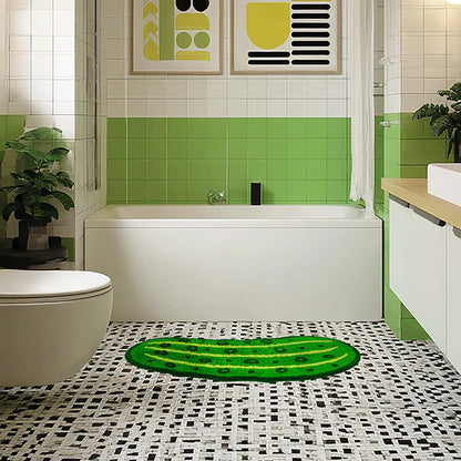 Pickle bath mat packaging with bellyband label.
