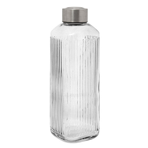 Clear ribbed optic glass bottle with brushed metal cap - PABOOM