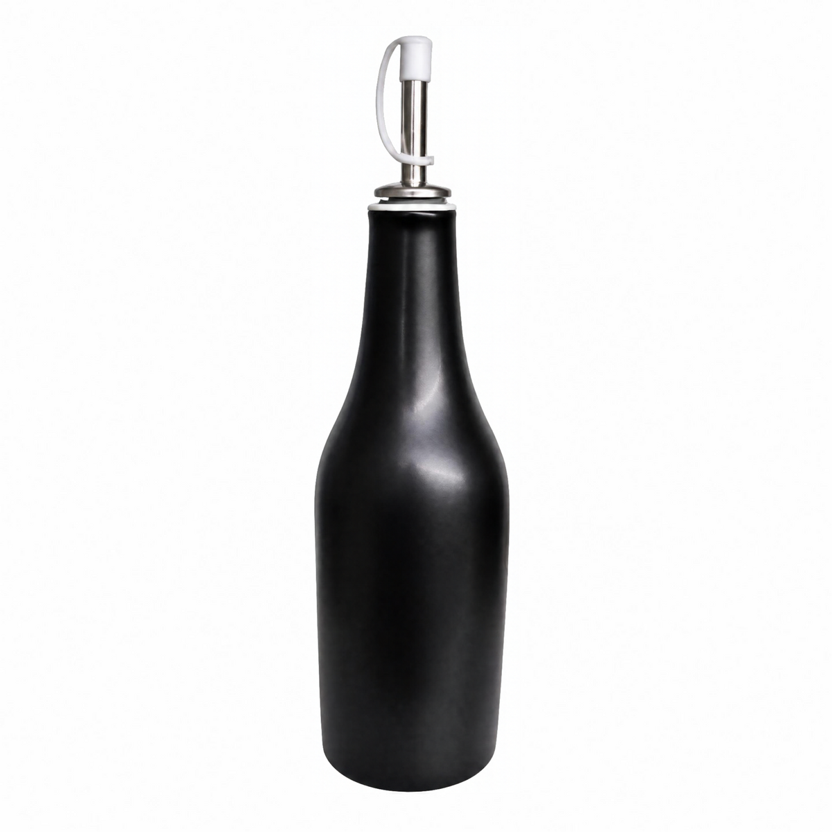 Matte black stoneware oil and vinegar bottle with stainless pour spout - PABOOM