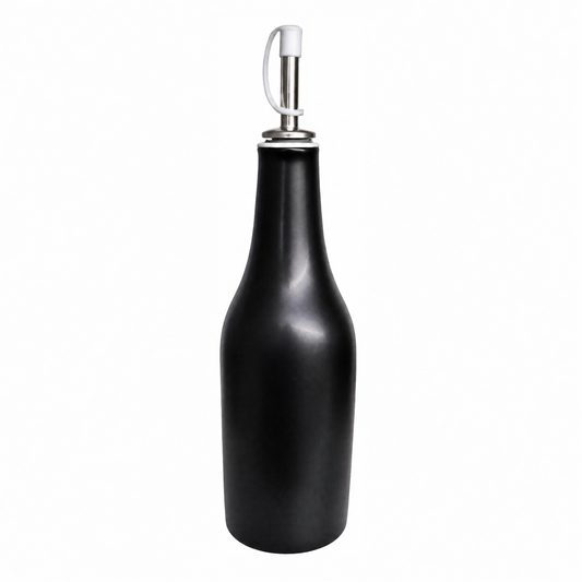 Matte black stoneware oil and vinegar bottle with stainless pour spout - PABOOM