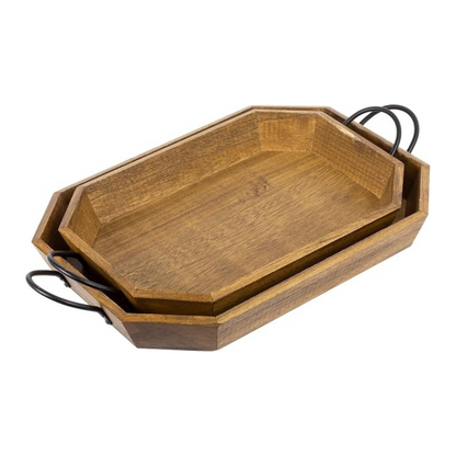 Wood Tray With Iron Handles