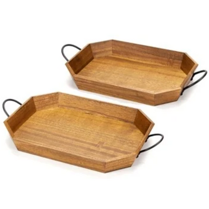 Wood Tray With Iron Handles