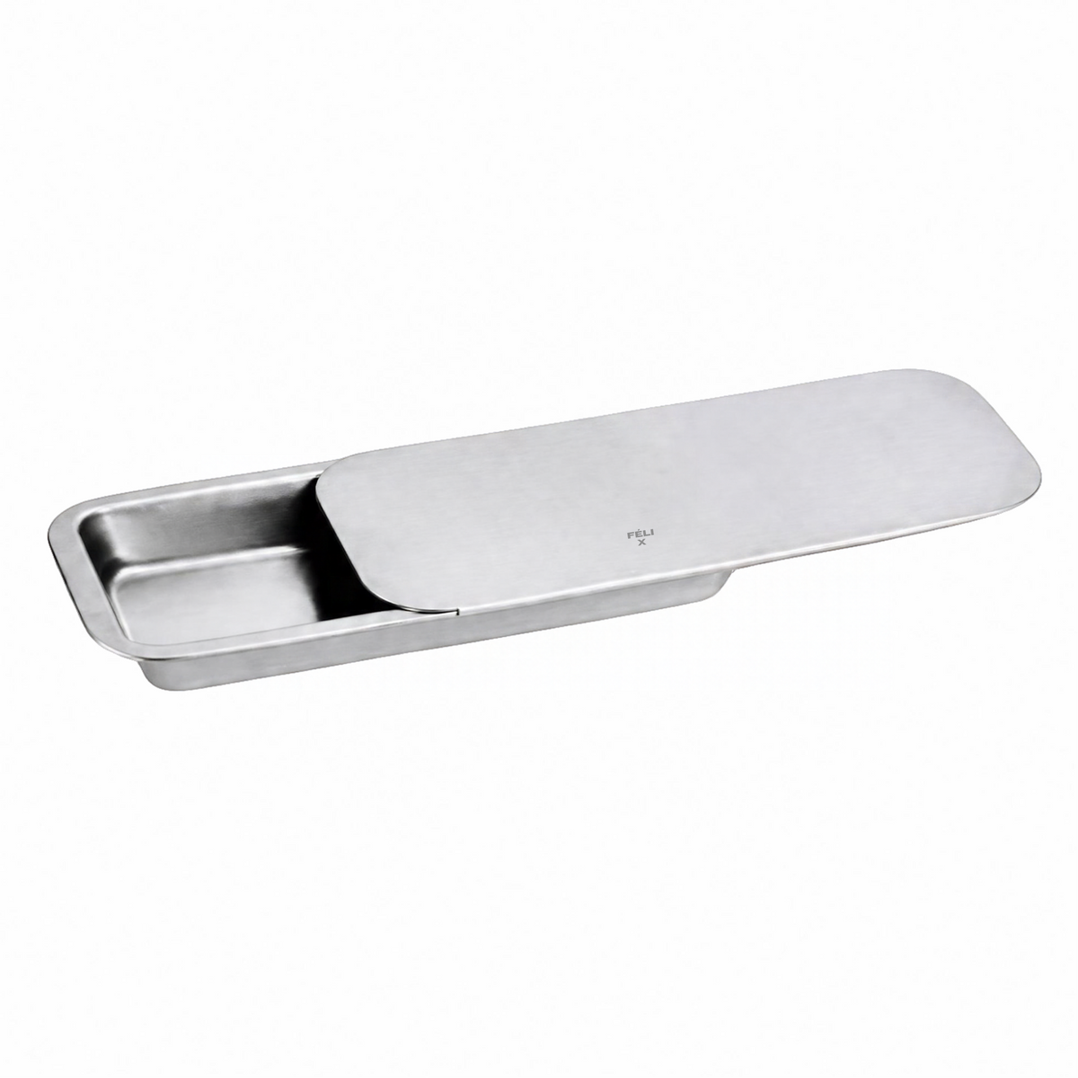 Onyx stainless steel ice cube tray lid sliding onto tray base - PABOOM