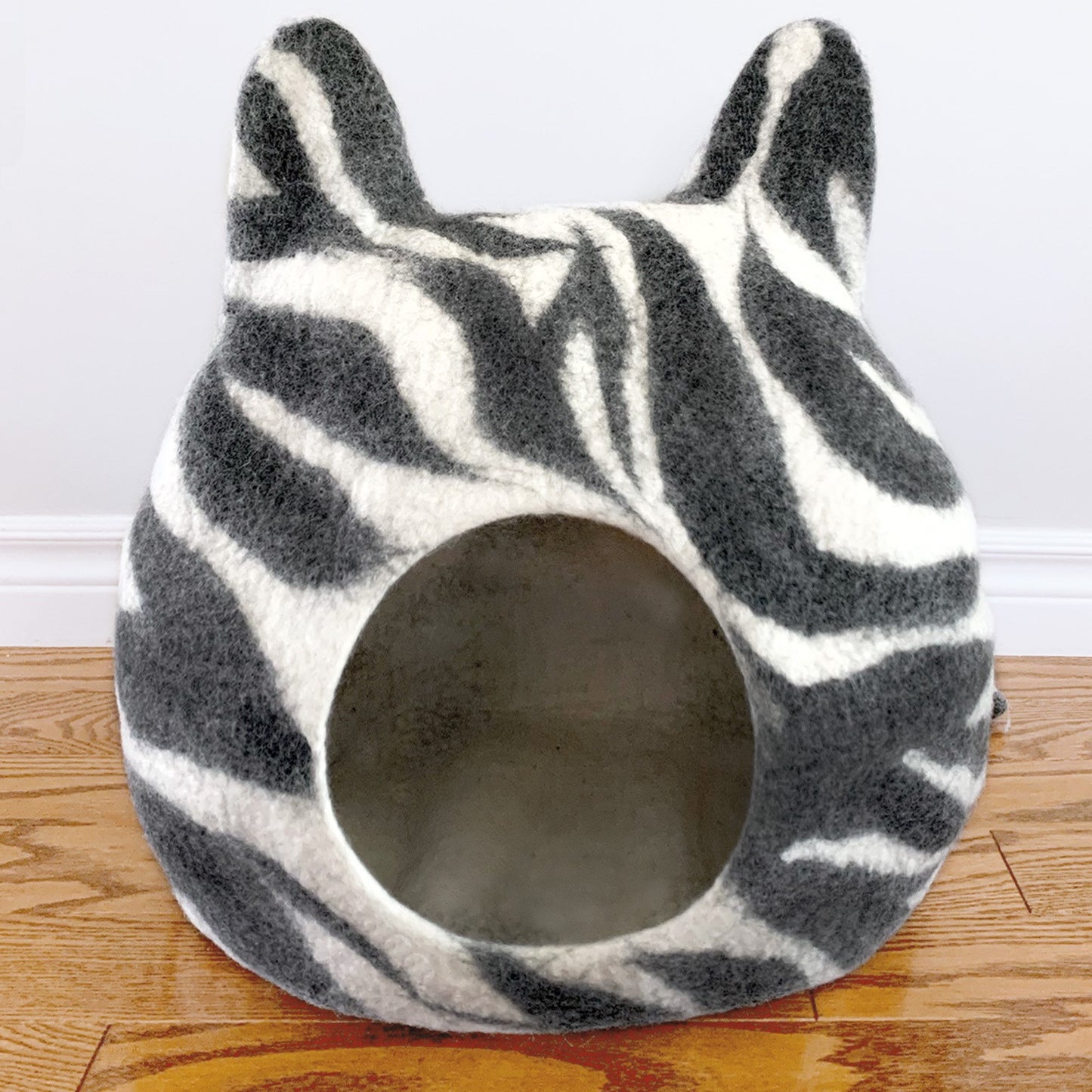 Felted Wool Cat Cave  Zebra