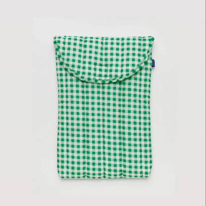 Puffy Laptop Sleeve Green Gingham 16in.