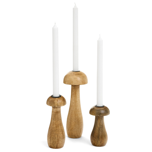 Mushroom Mango Wood Candle Holder 3x6”