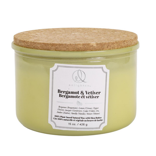 Candle With Wood Lid 3Wick Bergamot & Vetiver