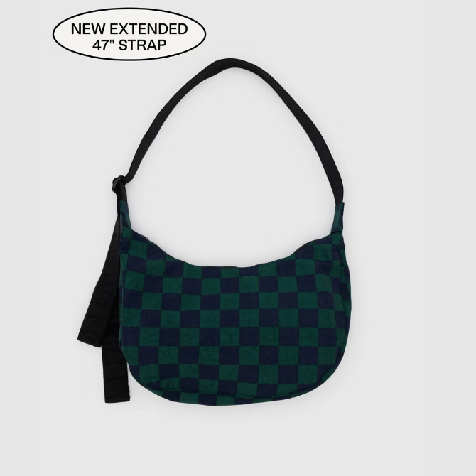 Medium Crescent Bag Navy Green Check