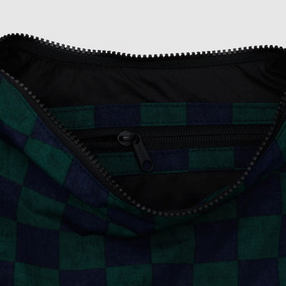 Medium Crescent Bag Navy Green Check