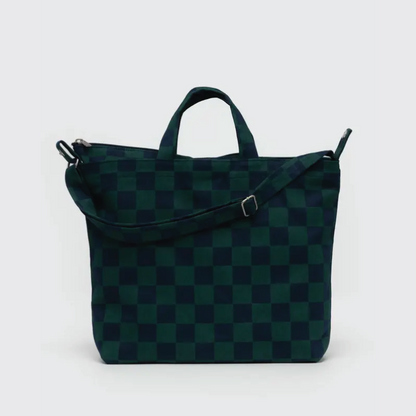 Horizontal Zip Duck Bag Navy Green Check