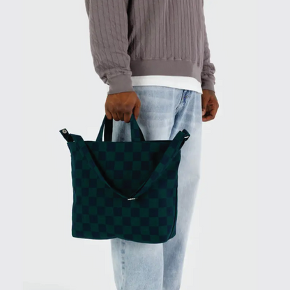 Horizontal Zip Duck Bag Navy Green Check