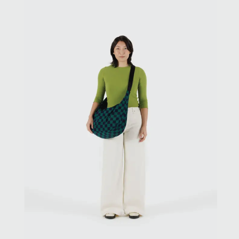 Large Nylon Crescent Bag Navy Green Check