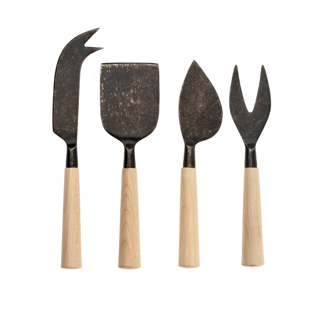 Maple Wood Cheese Knives Tumbled Black