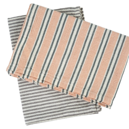 French Linen Tea Towel Set  Pink