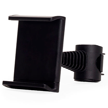 Black plastic golf selfie clip with phone holder attachment and clamp for a golf club shaft.