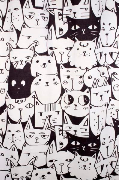 Cat Faces Black + White Curtain Panel