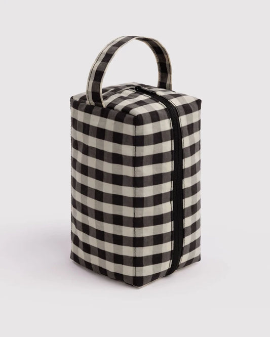 BAGGU Dopp Kit in Black and Cream Gingham with zip top closure and carrying loop - PABOOM