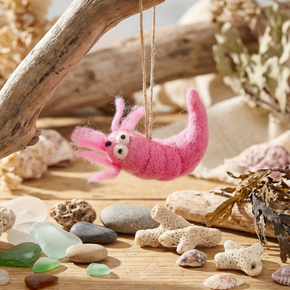 Handmade Felt Pascal Prawn Hanging Biodegradable Decoration