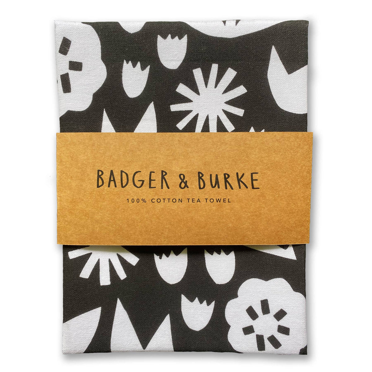 June Floral black and white cotton tea towel full print - PABOOM