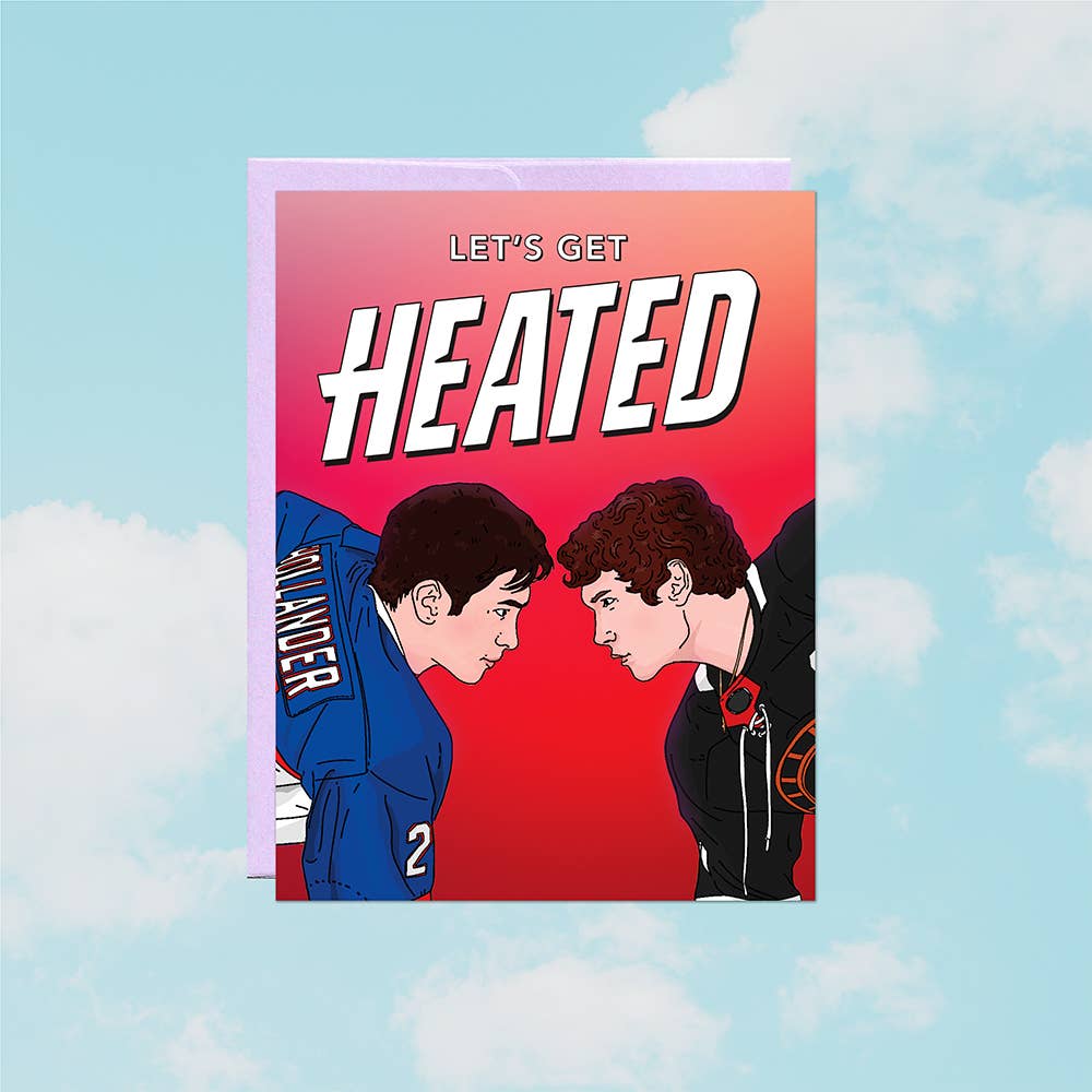 Close-up detail of the Let's Get Heated Hockey card
